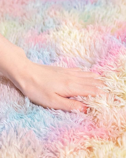 AROGAN Soft Rainbow Area Rugs for Girls Room 4x6 Feet, Fluffy Girls Bedroom Rugs, Princess Rug, Cute Colorful Carpet for Kids Teens Nursery Toddler, Pink - LeafyLoom
