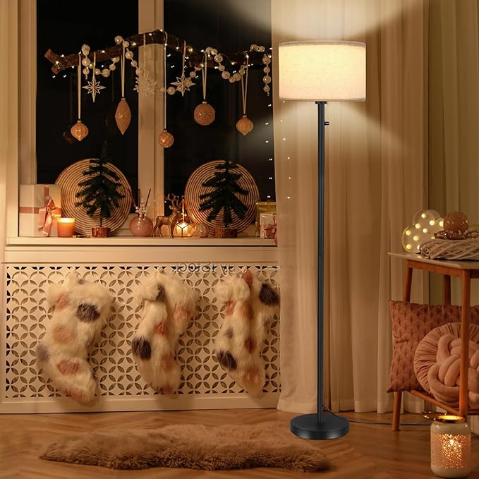 Floor Lamps for Living Room, Stepless Dimmable Standing Lamp, Modern Floor Lamp with Rotary Switch, Beige Linen Shade, 9W Led Bulb Included(1000LM,2700K), Tall Lamp for Bedroom, Office, Farmhouse - LeafyLoom