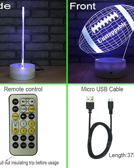 Football lamp, Rugby Ball Bedside Lamp 7 Colors Change + Remote Control with Timer Kids Night Light Optical Illusion Lamps for Kids Lamp As a Gift Ideas for Boys or Kids - LeafyLoom