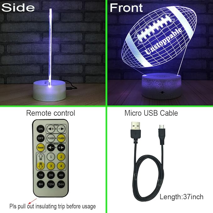 Football lamp, Rugby Ball Bedside Lamp 7 Colors Change + Remote Control with Timer Kids Night Light Optical Illusion Lamps for Kids Lamp As a Gift Ideas for Boys or Kids - LeafyLoom