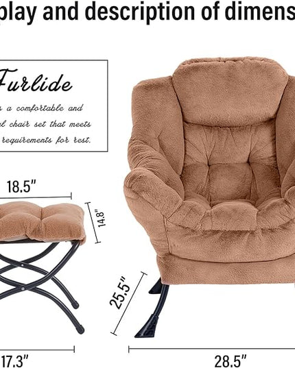 Oversized Chair with Ottoman, Removable Modern Chair with Folding Footrest, Comfortable Reading Chair for Bedroom, Study, Living Room, Courtyard (Plush Brown) - LeafyLoom