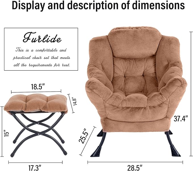 Oversized Chair with Ottoman, Removable Modern Chair with Folding Footrest, Comfortable Reading Chair for Bedroom, Study, Living Room, Courtyard (Plush Brown) - LeafyLoom
