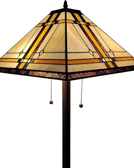 Amora Tiffany Floor Lamp Torchiere - Vintage Standing Light Floor Lamp - 61” Tall Floor Stained Glass Lamp - Tiffany Floor Lamps for Living Room - LeafyLoom