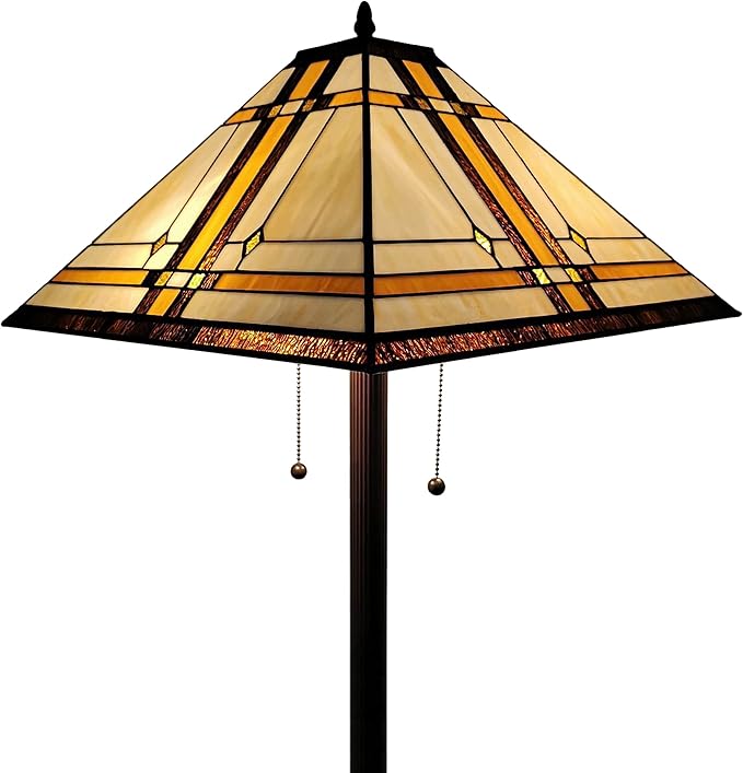 Amora Tiffany Floor Lamp Torchiere - Vintage Standing Light Floor Lamp - 61” Tall Floor Stained Glass Lamp - Tiffany Floor Lamps for Living Room - LeafyLoom