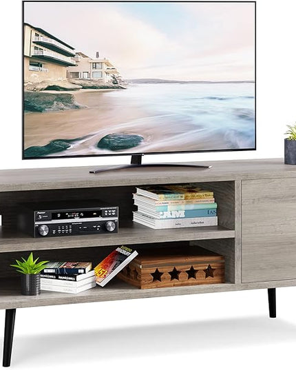 Shintenchi Mid Century Modern TV Stand for TVs up to 55 inches, Wood TV Console Table Media Cabinet with Storage, Entertainment Center for Living Room Bedroom,Grey - LeafyLoom