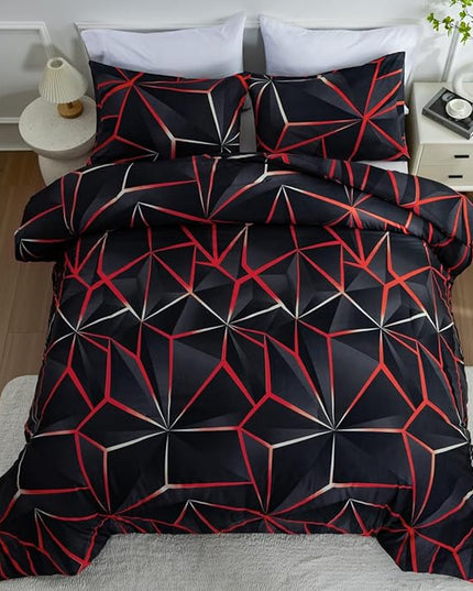 NTBED 3D Geometric Comforter Set for Boys Girls Kids, Irregular Diamond Pattern Lightweight Microfiber Bedding Sets All Season (Red, Twin) - LeafyLoom