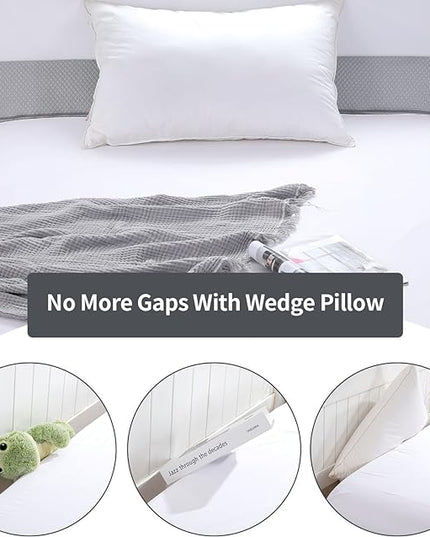 Pillow Wedge for Headboard Gap,Bed Gap Filler Full Size,Foldable Bed Wedge Pillow for Headboard,Light Grey Bed Wedge Gap Filler,Foam Mattress Gap Filler,54"x6"x6" - LeafyLoom