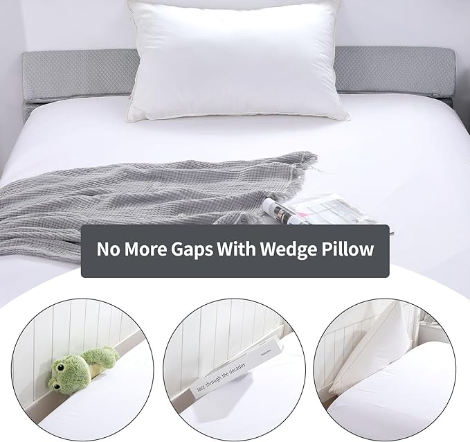 Pillow Wedge for Headboard Gap,Bed Gap Filler Queen Size,Foldable Bed Wedge Pillow for Headboard,Light Grey Bed Wedge Gap Filler,Foam Mattress Gap Filler,60"x6"x6" - LeafyLoom