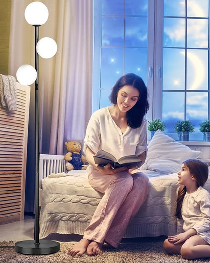 3 Globe Mid Century Modern Floor Lamp for Living Room Decor, Tall Standing Dimmable LED Light for Bedroom Office, Full Range Dimming, Adjustable Color Temperature 3000K-6000K, ETL Listed - Matte Black - LeafyLoom