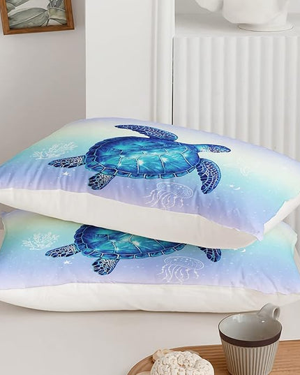 Turtle Comforter Twin Size,Ocean Comforter Set for Kids Teens Girls Boys,3Pcs Bedding Set Printed Comforter with 2 Pillowcases,Down Alternative,Soft and Lightweight(Blue，Twin Size) - LeafyLoom