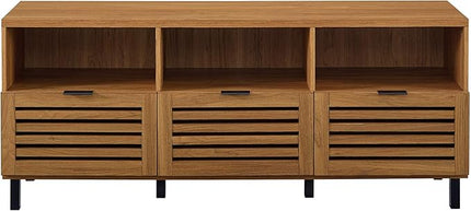 Walker Edison Modern Wood TV Stand with Slat Doors for TV's up to 65" Flat Screen Living Room Storage Cabinet Doors and Shelves Entertainment Center, 58 Inch, English Oak - LeafyLoom