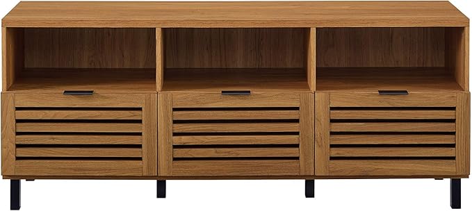 Walker Edison Modern Wood TV Stand with Slat Doors for TV's up to 65" Flat Screen Living Room Storage Cabinet Doors and Shelves Entertainment Center, 58 Inch, English Oak - LeafyLoom