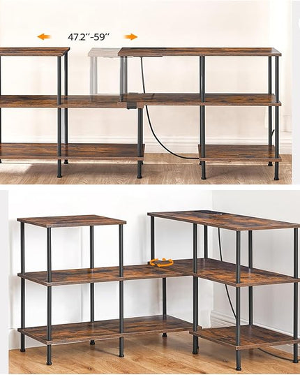 HOOBRO TV Stand, Deformable TV Stand with Power Outlets to 75 Inch, Modern Entertainment Center with Storage Shelves, Media TV Console Table for Living Room, Bedroom, Rustic Brown and Black BF15UDS01 - LeafyLoom