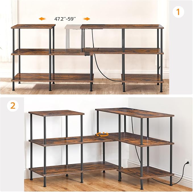 HOOBRO TV Stand, Deformable TV Stand with Power Outlets to 75 Inch, Modern Entertainment Center with Storage Shelves, Media TV Console Table for Living Room, Bedroom, Rustic Brown and Black BF15UDS01 - LeafyLoom