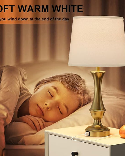 Touch Lamps for Bedrooms Set of 2 - Nightstand Table Lamp with USB C+A, 3 Way Dimmable Bedside Lamps for Living Room End Tables Set of 2, Farmhouse Night Stand Lamps(White&Gold) - LeafyLoom