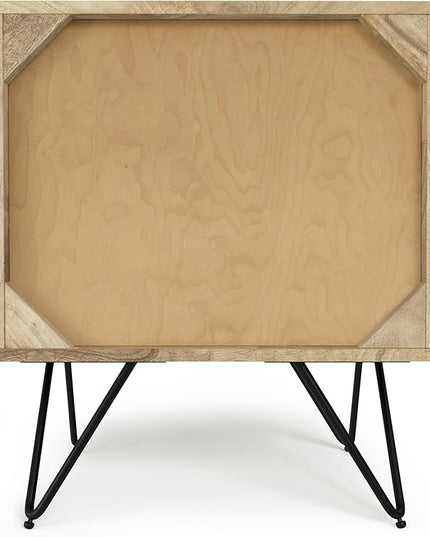 SIMPLIHOME Hunter SOLID MANGO WOOD 20 inch Wide Modern Industrial Nightstand in Natural for The Living Room and Bedroom - LeafyLoom