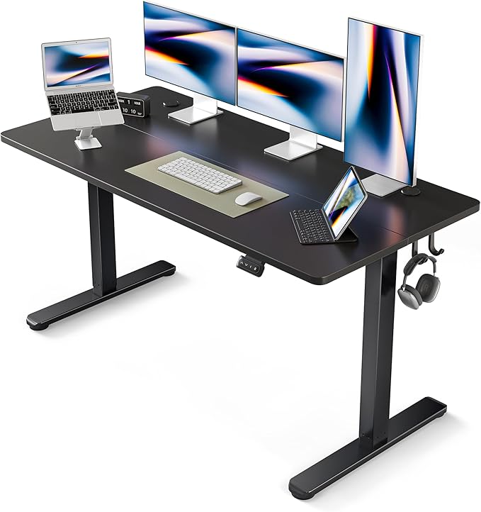 FEZIBO Electric Standing Desk, 60 x 24 Inches Height Adjustable Stand up Desk, Sit Stand Home Office Desk, Computer Desk, Black - LeafyLoom