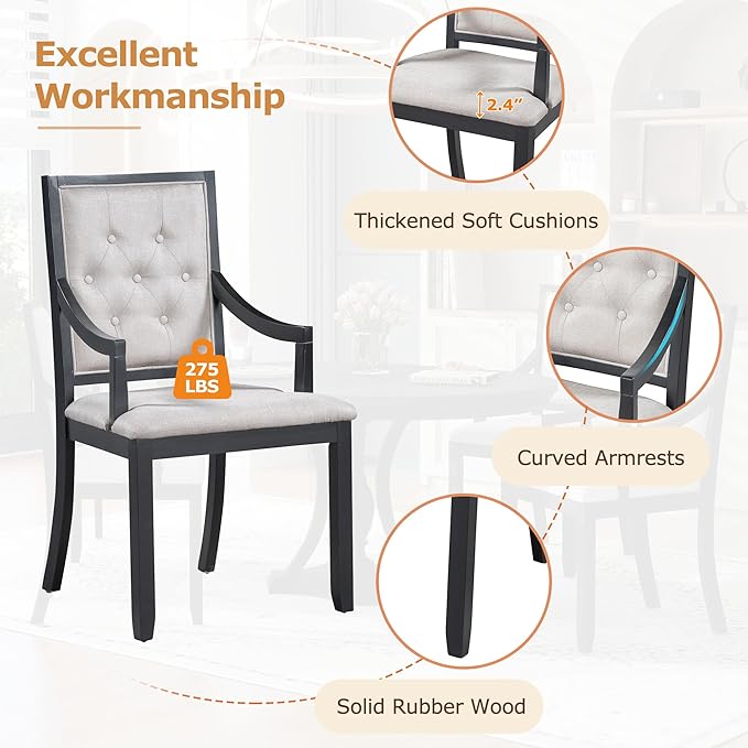 Retro Style 5 Piece Set with Extendable Freely AdjustableRound Table and 4 Chairs, Full Assembly Required and Easy Clean, for Dining Room, Kitchen, Oak, Black 19 - LeafyLoom