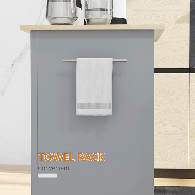 HOMCOM Rolling Kitchen Island Cart, Portable Serving Trolley Table with Drawer, Adjustable Shelf and 2 Towel Racks, Grey - LeafyLoom