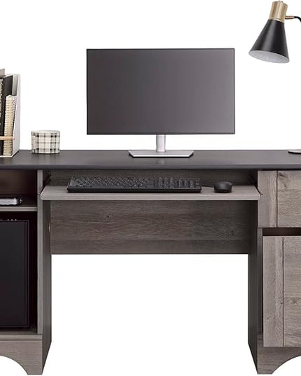 Sauder Miscellaneous Office Computer Desk with Drawers, L: 59.45" x W: 23.47" x H: 29.02", Mystic Oak finish - LeafyLoom