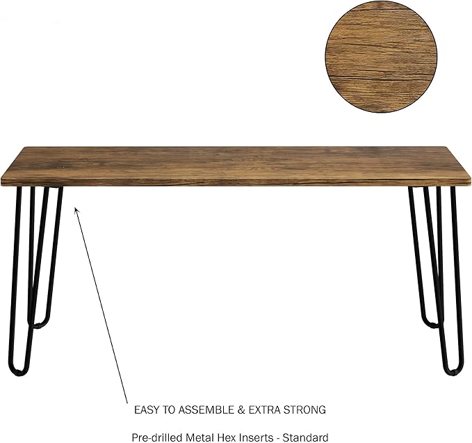 Lavish Home Coffee Table with Hairpin Legs-Modern Industrial Style Home Decor-Woodgrain-Look and Steel Accent Living Room Furniture, 41", Brown - LeafyLoom