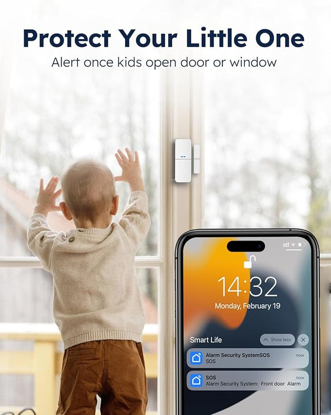 WiFi Door Alarm System, Wireless DIY Smart Home Security System, with Phone APP Alert, 8 Pieces-Kit (Alarm Siren, Door Window Sensor, Remote), Work with Alexa, for House, Apartment, by tolviviov tolviviovDirect