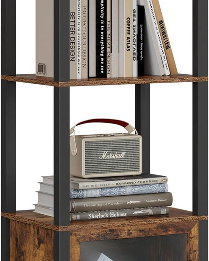 TUTOTAK 4 Tier Bookcase and Bookshelf, Narrow Book shelf with Door for Small Space, for Living Room, Office, Study, Entryway, Brown BS03BB004 - LeafyLoom