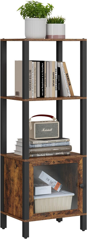 TUTOTAK 4 Tier Bookcase and Bookshelf, Narrow Book shelf with Door for Small Space, for Living Room, Office, Study, Entryway, Brown BS03BB004 - LeafyLoom