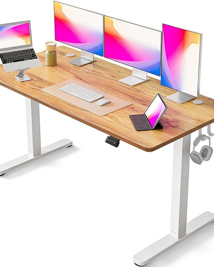 FEZIBO Electric Standing Desk, 63 x 24 Inches Height Adjustable Stand up Desk, Sit Stand Home Office Desk, Computer Desk, Light Rustic - LeafyLoom