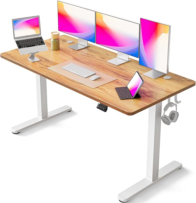 FEZIBO Electric Standing Desk, 63 x 24 Inches Height Adjustable Stand up Desk, Sit Stand Home Office Desk, Computer Desk, Light Rustic - LeafyLoom