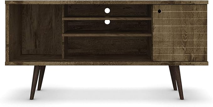 Manhattan Comfort Liberty Mid Century Modern TV Stand for Televisions up to 50 Inches, Bedroom and Living Room Entertainment Center with Storage, Shelves, and Cabinet, 53" Wide, Rustic Brown - LeafyLoom