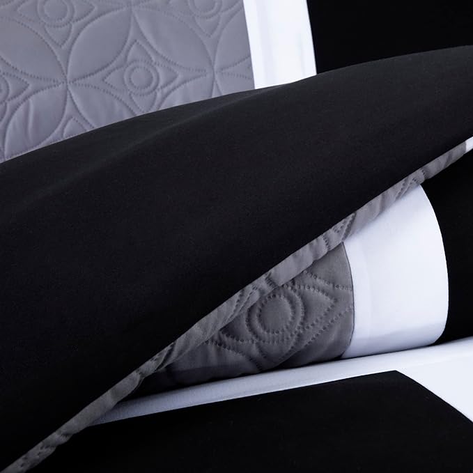 Chezmoi Collection Upland 7-Piece Quilted Patchwork Comforter Set, Purple/Black/Gray, King - LeafyLoom
