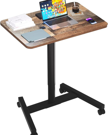 Rolling Desk with Adjustable Height, Sit-to-Stand Desk with Lockable Wheels, 28-Inch Rolling Standing Mobile Desk Cart for Home Office Classroom (Rustic Brown) - LeafyLoom