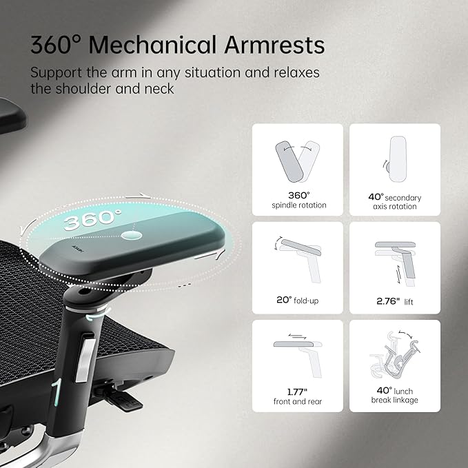 Hbada E3 Ergonomic Office Chair Ultra, Big and Tall Office Chair - with 3-Zone Dynamic Lumbar Support, 360° Mechanical Armrests, 4D Adjustable Headrest, Aluminum Alloy, Premium Mesh, Black - LeafyLoom
