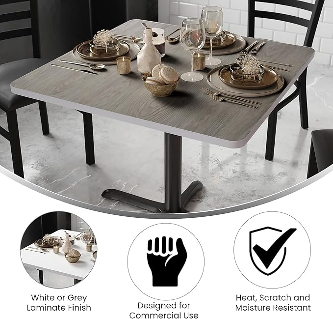 Flash Furniture 36" Square Table Reversible Laminate Top, White/Gray - LeafyLoom