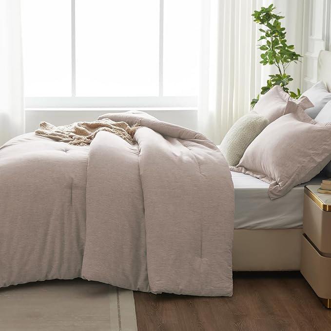 CozyLux Twin/Twin XL Comforter Set Dorm Bedding - 2 Pieces Warm Taupe Twin Extra Long Soft Luxury Cationic Tan Dyeing Comforter for College, Breathable Bed Sets with 1 Comforter and 1 Pillow Sham - LeafyLoom