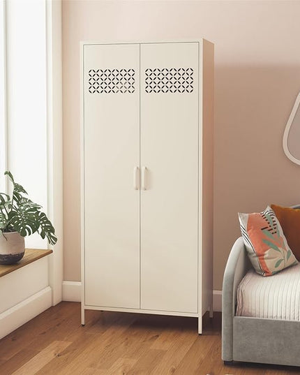 Mr. Kate Annie Tall Metal 2 Door Cabinet, Parchment - LeafyLoom