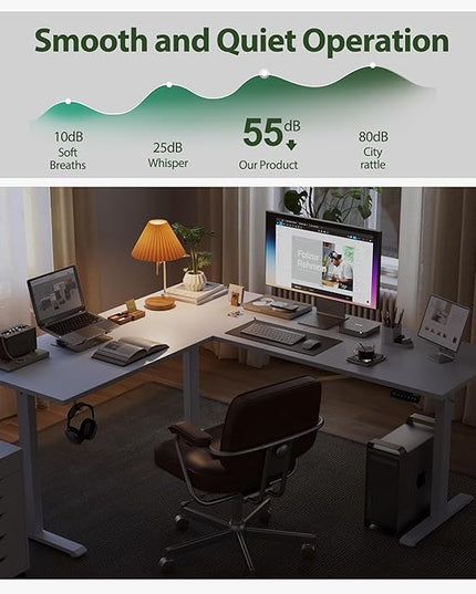L Shaped Standing Desk Adjustable Height, Electric Corner Standing Desk, 63 x 55 inch Sit Stand Computer Table with Splice Board, White - LeafyLoom