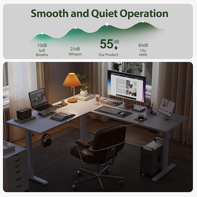 L Shaped Standing Desk Adjustable Height, Electric Corner Standing Desk, 63 x 55 inch Sit Stand Computer Table with Splice Board, White - LeafyLoom