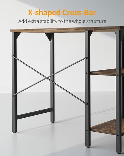 CubiCubi Small Computer Desk, 35 Inch Home Office Desk with 2 Storage Shelves on Left or Right Side, Study Writing Desk with Storage Board, Rustic Brown - LeafyLoom