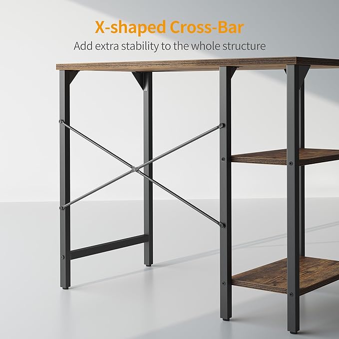 CubiCubi Small Computer Desk, 35 Inch Home Office Desk with 2 Storage Shelves on Left or Right Side, Study Writing Desk with Storage Board, Rustic Brown - LeafyLoom