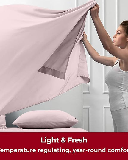 Mellanni Full Sheets Set - 4 PC Iconic Collection Bedding Sheets & Pillowcases - Hotel Luxury, Extra Soft, Cooling Bed Sheets - Deep Pocket up to 16 inch (Full, Blush Pink) - LeafyLoom