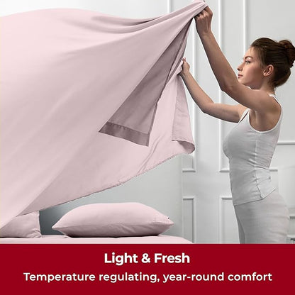 Mellanni Full Sheets Set - 4 PC Iconic Collection Bedding Sheets & Pillowcases - Hotel Luxury, Extra Soft, Cooling Bed Sheets - Deep Pocket up to 16 inch (Full, Blush Pink) - LeafyLoom