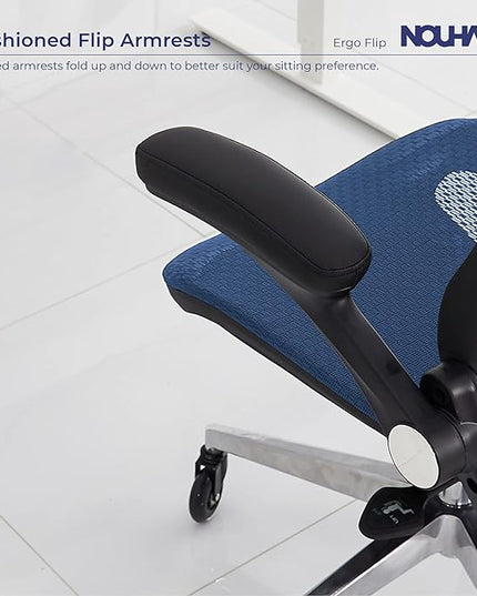 Nouhaus ErgoFlip Ergonomic Office Chair - Mesh Office Chair with Adjustable Headrest, Lumbar Support & Blade Wheels - Executive Swivel Desk Chair, Gaming Chair for Comfort and Durability (Blue) - LeafyLoom