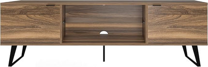 Atelier Mobili Mid Century Modern TV Stand Farmhouse TV Stand Entertainment Center for Living Room | Walnut TV Stand with Glass Shelf | Fits 80 Inch TV | Soft Closing Hinges | Storage for Bedroom - LeafyLoom