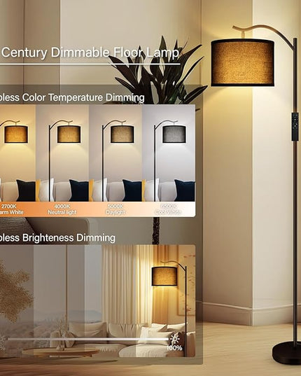 BoostArea Floor Lamp for Living Room,Arc Floor Lamp with Remote Control,Stepless Dimmable Brightness & Colors Temperature 2700k-6500k,Modern Standing Lamp for Bedroom Study Room Office,Black - LeafyLoom