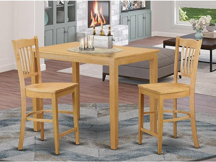 East West Furniture YAGR3-OAK-W 3 Piece Kitchen Counter Height Dining Table Set Contains a Rectangle Pub Table and 2 Dining Room Chairs, 30x48 Inch, Oak - LeafyLoom