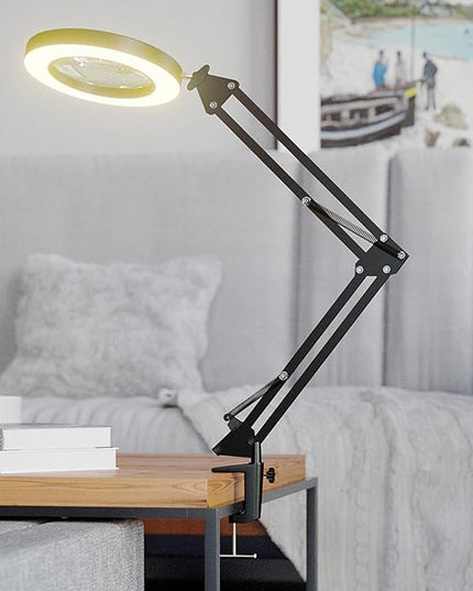10X Magnifying Glass with Light, HITTI 1,800 Lumens Stepless Dimmable, 3 Color Modes, 4.2″ Real Glass Lens LED Desk Lamp & Clamp, Magnifier Light and Stand for Crafts Welding Close Work - LeafyLoom