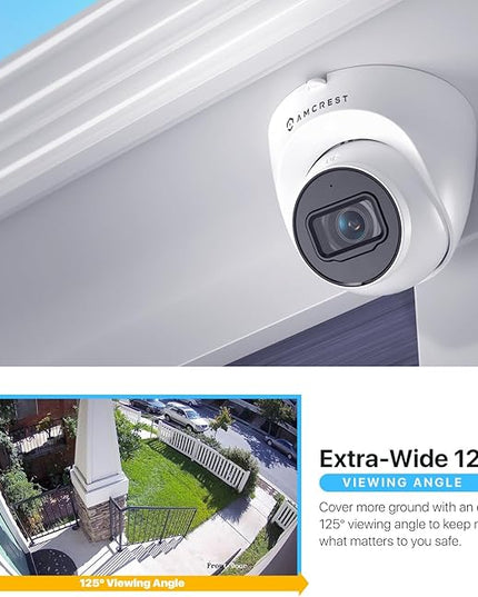 Amcrest UltraHD 4K (8MP) Outdoor Security IP Turret PoE Camera, 3840x2160, 98ft NightVision, 2.8mm Lens, IP67 Weatherproof, MicroSD Recording (256GB), White Amcrest