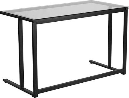 Flash Furniture Singleton Glass Desk with Black Pedestal Metal Frame - LeafyLoom